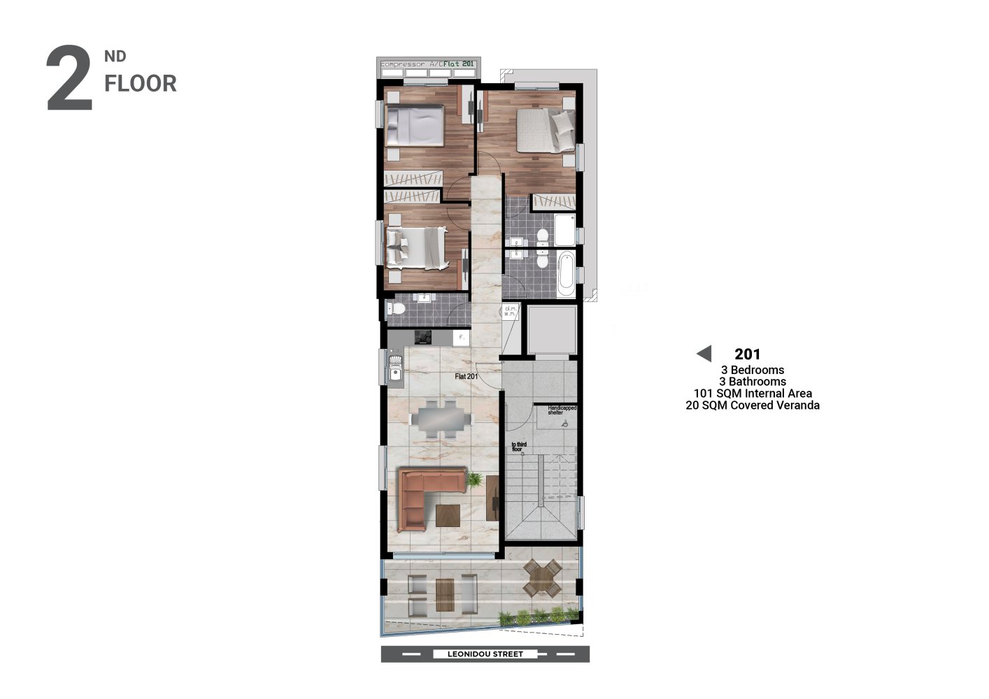 Квартира с 3 спальнями в Ларнака, Кипр № 65281
