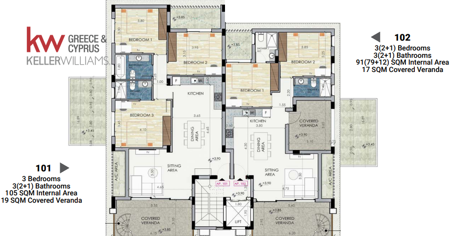 Квартира с 3 спальнями в Ларнака, Кипр № 63382