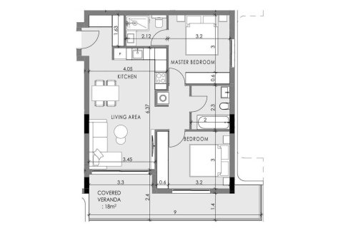 Apartamento plano de planta «Black D 2B», 2 dormitorios en el QUARTER FIVE