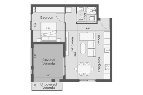 Apartamento plano de planta «Tybe 1b», 1 dormitorio en el CIVIS ONE