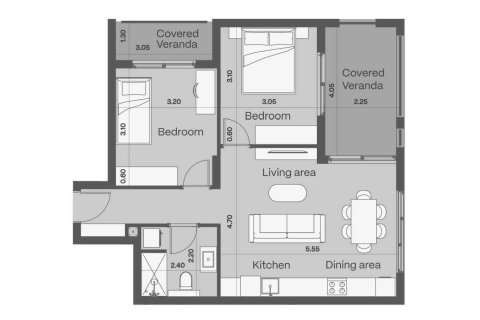 Apartamento plano de planta «Tybe 2B», 2 dormitorios en el CIVIS ONE