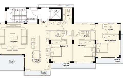 Apartamento plano de planta «3BR-1», 3 dormitorios en el Horizon View