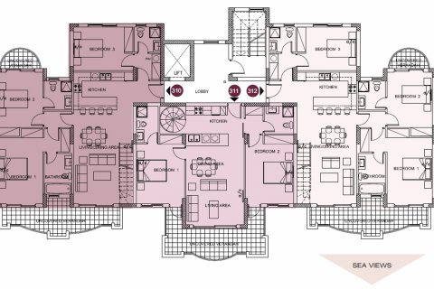 Планировка Квартиры «3BR-5» с 3 спальнями в ЖК Pearl Park Residences