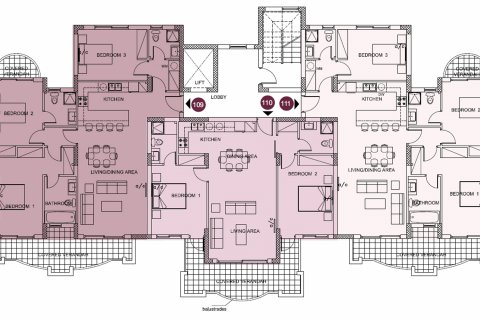 Планировка Квартиры «2BR-3» с 2 спальнями в ЖК Pearl Park Residences