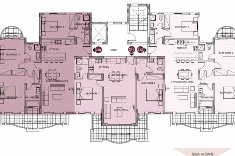 Планировка Квартиры «3BR-4» с 3 спальнями в ЖК Pearl Park Residences
