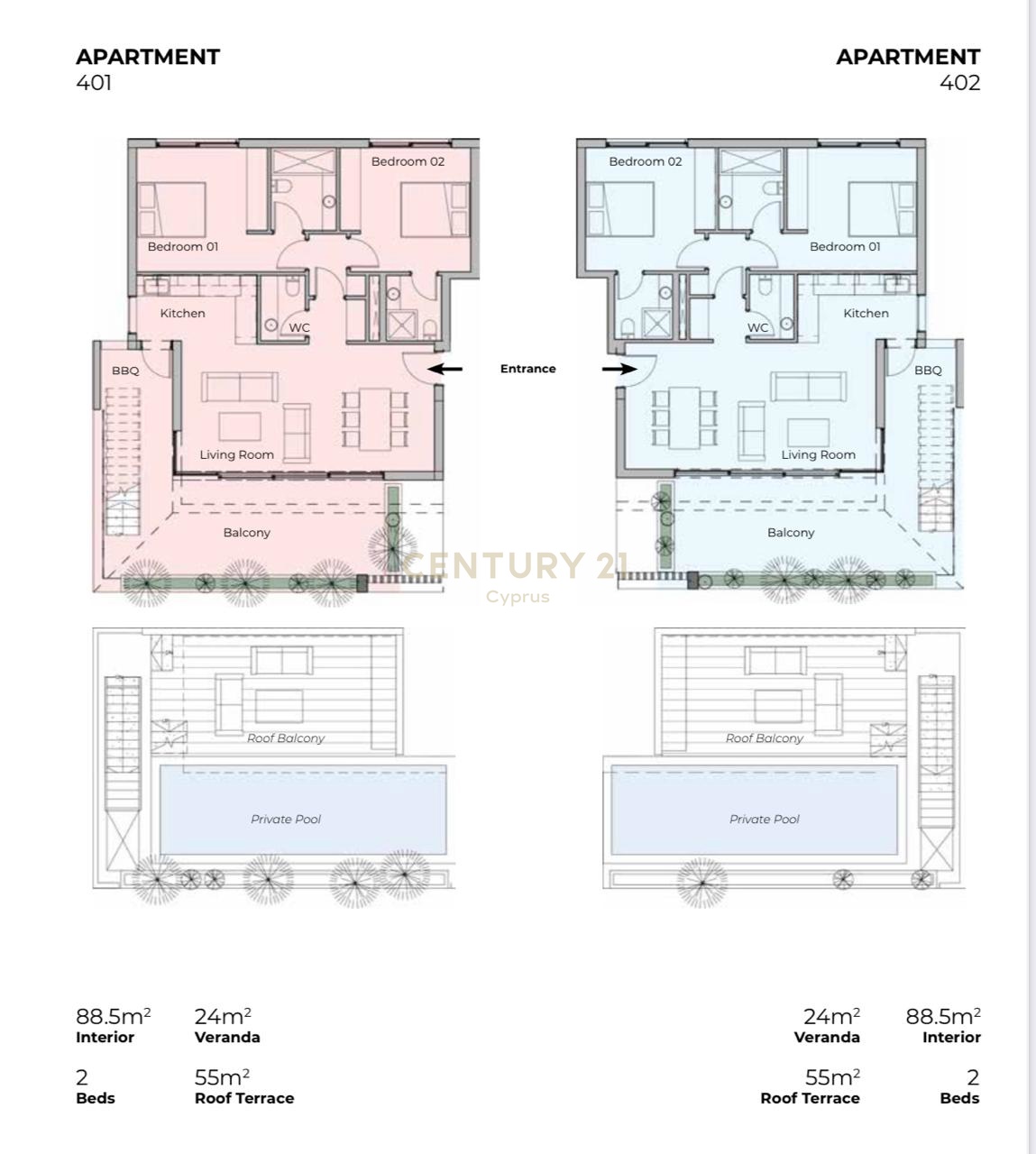 2 chambres Penthouse à Germasogeia, Limassol, Chypre No. 54124