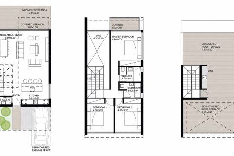 Планировка Виллы «3BR-3» с 3 спальнями в ЖК Paradise Gardens