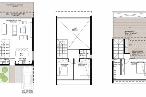 Планировка Виллы «3BR-2» с 3 спальнями в ЖК Paradise Gardens